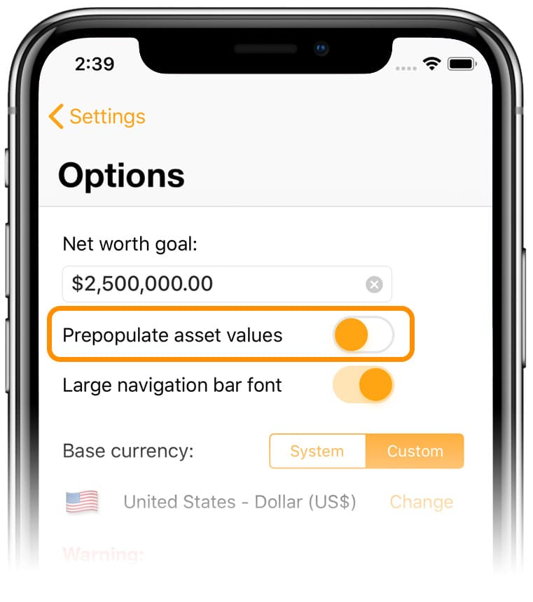 Optionaly prepopulated asset values