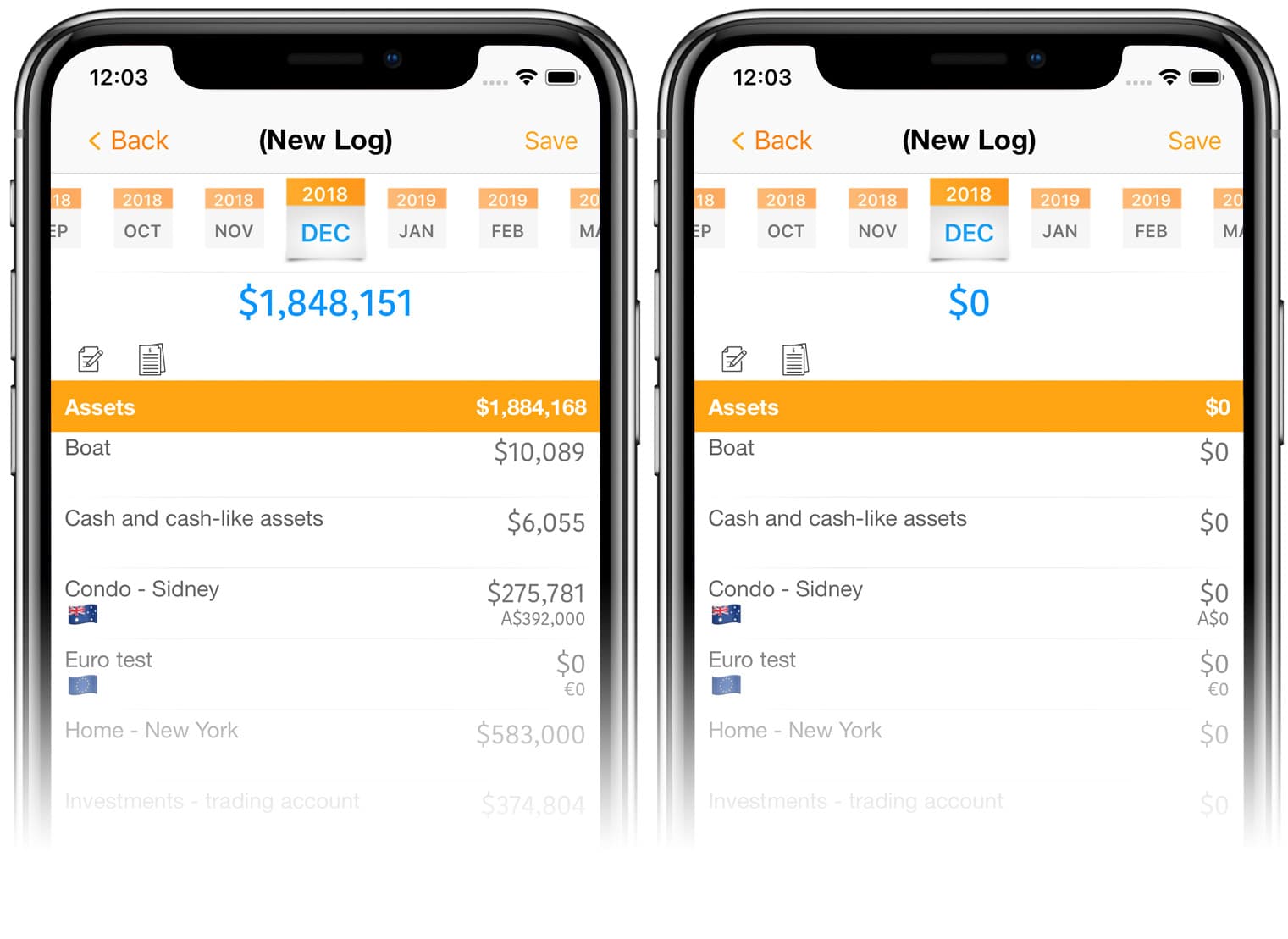 Optionaly prepopulated asset values